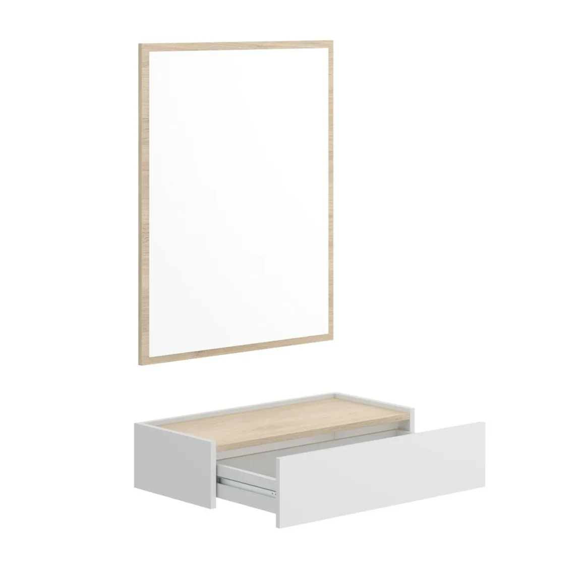 Mobile da ingresso piccolo con specchio e 1 cassetto bianco e rovere 33x16h cm - Astolfo