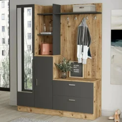 Mobili Da Ingresso|Ingresso > Dmora Mobile da ingresso porta scarpe 4 ante quercia e antracite 140x181h cm - Anumali Nero Antracite, Marrone Quercia
