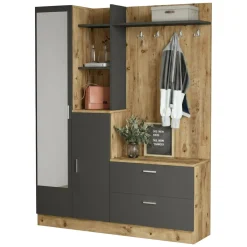 Mobili Da Ingresso|Ingresso > Dmora Mobile da ingresso porta scarpe 4 ante quercia e antracite 140x181h cm - Anumali Nero Antracite, Marrone Quercia