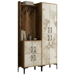 Mobile da ingresso rustico noce e bianco marmo 120x200h cm - Eufemia