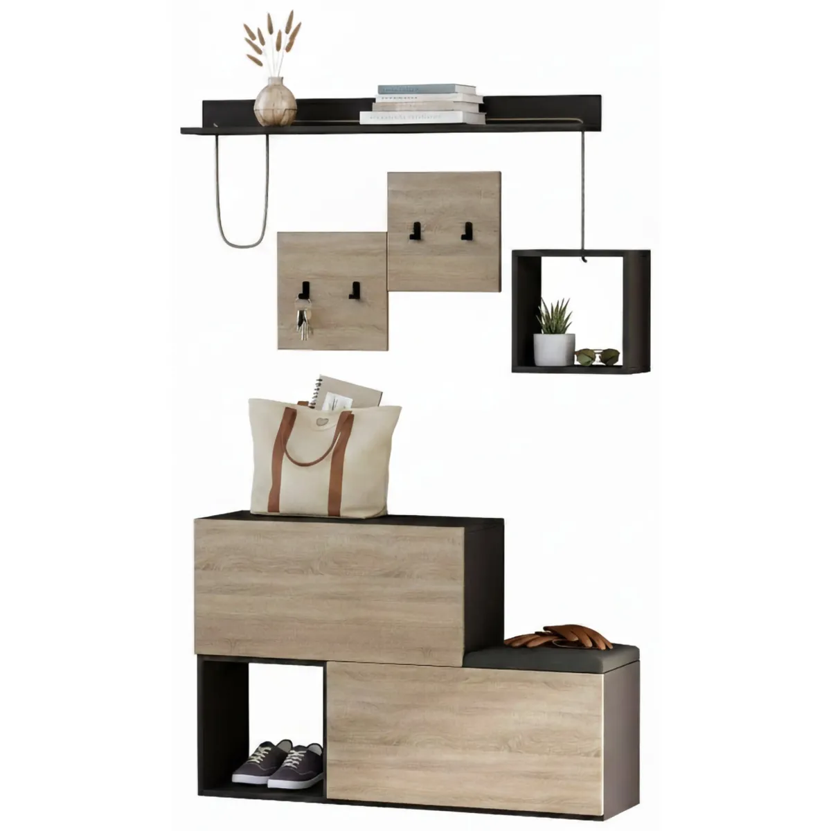Mobili Da Ingresso|Ingresso > Dmora Mobile da ingresso sospeso 2 ante antracite e rovere 120x76h cm - Libeccio Marrone Rovere, Nero Antracite