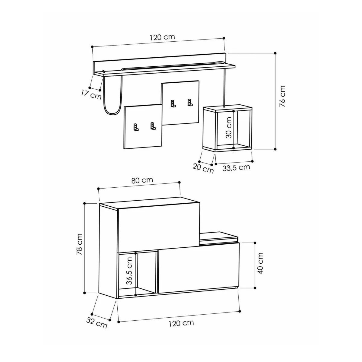 Mobili Da Ingresso|Ingresso > Dmora Mobile da ingresso sospeso 2 ante antracite e rovere 120x76h cm - Libeccio Marrone Rovere, Nero Antracite