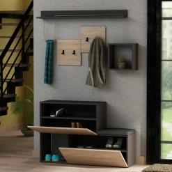 Mobili Da Ingresso|Ingresso > Dmora Mobile da ingresso sospeso 2 ante antracite e rovere 120x76h cm - Libeccio Marrone Rovere, Nero Antracite