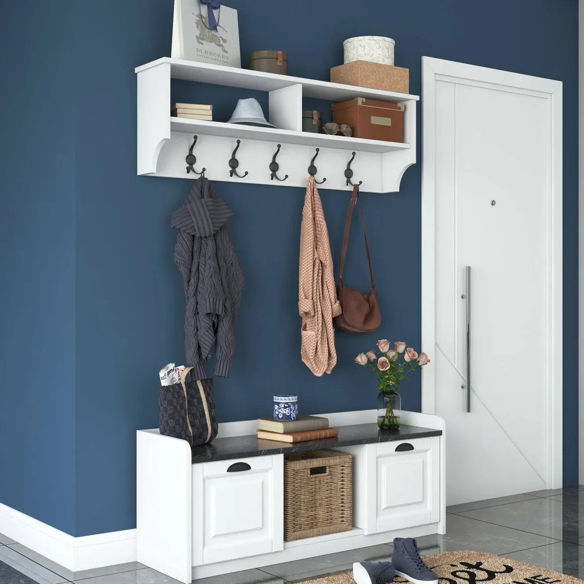 Mobile da ingresso sospeso 2 ante bianco e grigio 120x37h cm - Frank