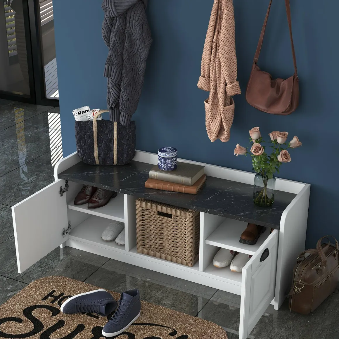 Mobile da ingresso sospeso 2 ante bianco e grigio 120x37h cm - Frank