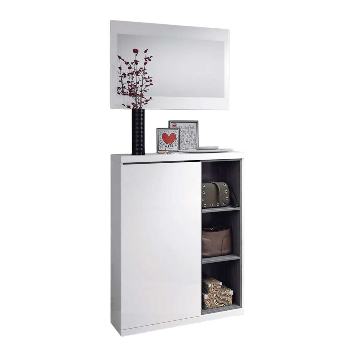 Mobile da ingresso sospeso bianco e grigio cenere 79x108h cm - Volturno