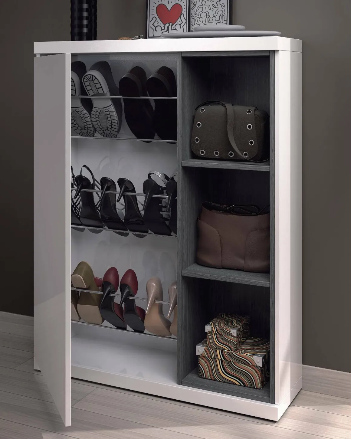 Mobile da ingresso sospeso bianco e grigio cenere 79x108h cm - Volturno