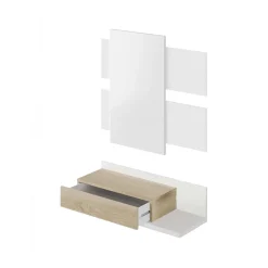 Mobili Da Ingresso|Ingresso > Dmora Mobile da ingresso sospeso con cassetto bianco lucido e noce 75x90h cm - Anro Marrone Noce, Bianco Lucido