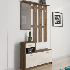 Mobile da ingresso sospeso con scarpiera bianco e quercia 100x190h cm - Garolfo