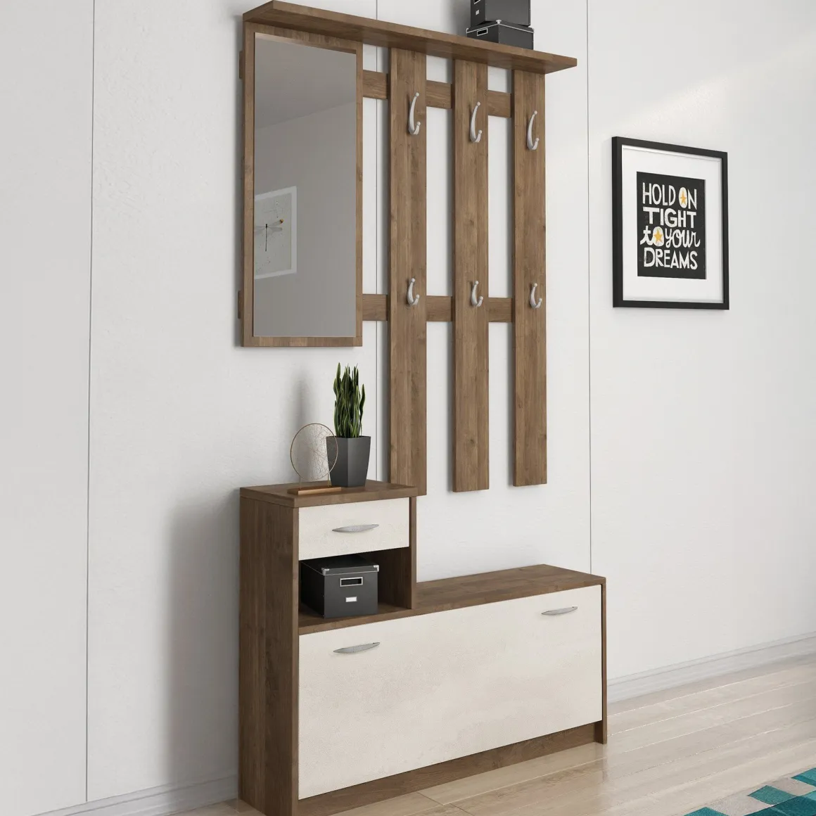 Mobile da ingresso sospeso con scarpiera bianco e quercia 100x190h cm - Garolfo