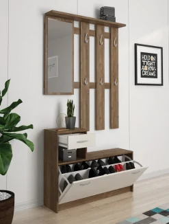 Mobile da ingresso sospeso con scarpiera bianco e quercia 100x190h cm - Garolfo