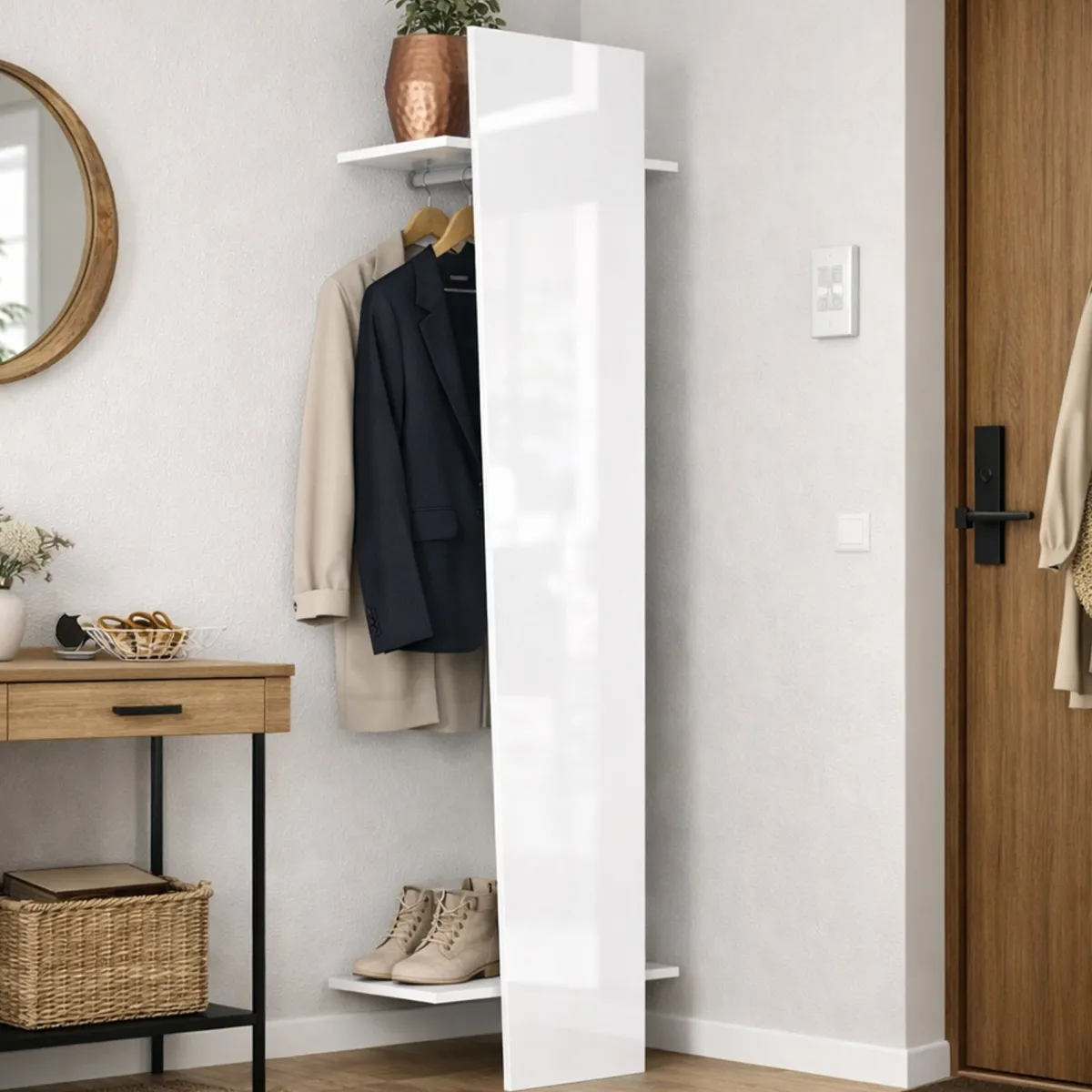 Mobili Da Ingresso|Ingresso > Dmora Mobile ingresso a muro moderno 50x200h cm - Allinko Bianco Lucido