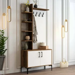 Mobile ingresso 2 ante legno e metallo noce e bianco 90x200h cm - Anja