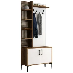 Mobile ingresso 2 ante legno e metallo noce e bianco 90x200h cm - Anja