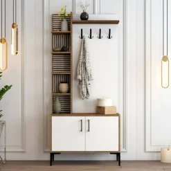 Mobile ingresso 2 ante legno e metallo noce e bianco 90x200h cm - Anja
