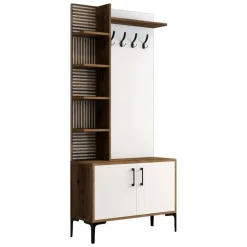 Mobile ingresso 2 ante legno e metallo noce e bianco 90x200h cm - Anja