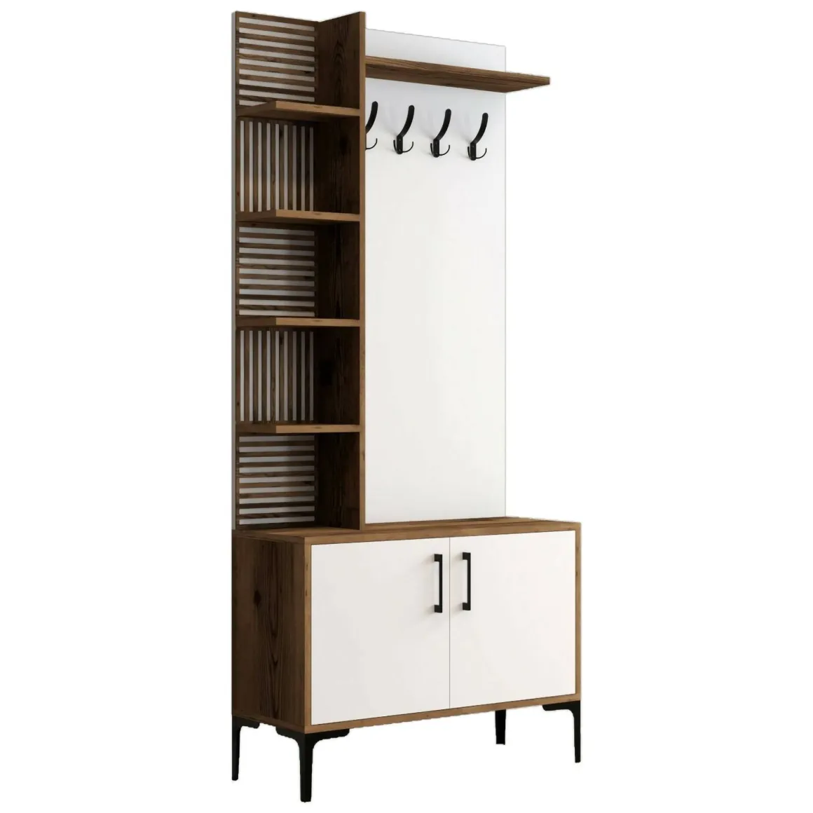 Mobile ingresso 2 ante legno e metallo noce e bianco 90x200h cm - Anja