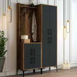 Mobili Da Ingresso|Ingresso > Dmora Mobile ingresso 4 ante noce e antracite 120x200h cm - Eufemia Nero Antracite, Marrone Noce
