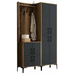 Mobili Da Ingresso|Ingresso > Dmora Mobile ingresso 4 ante noce e antracite 120x200h cm - Eufemia Nero Antracite, Marrone Noce