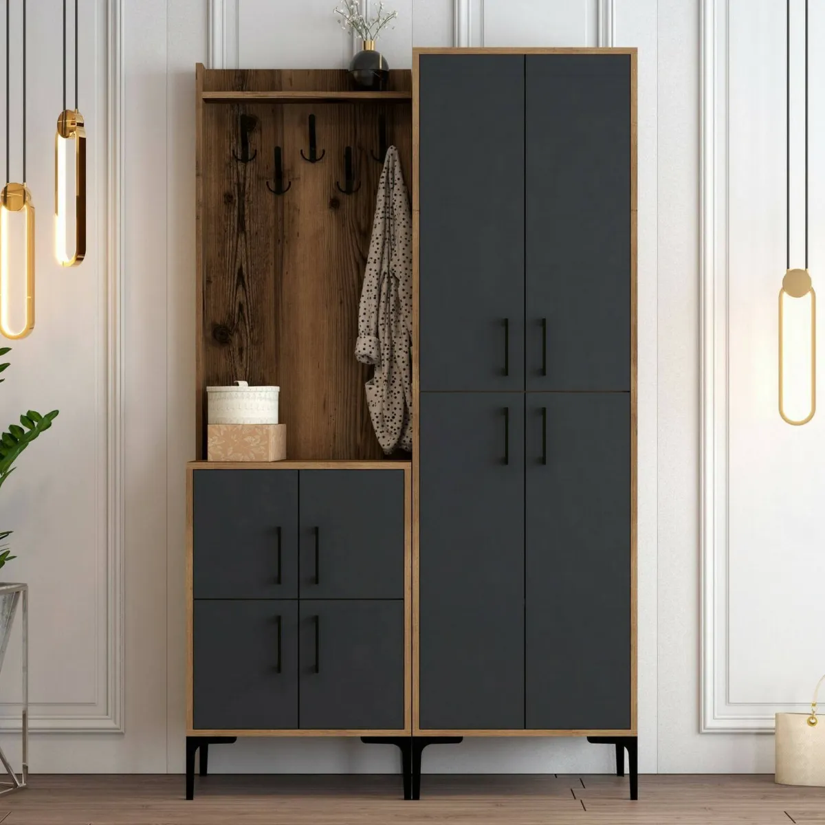 Mobili Da Ingresso|Ingresso > Dmora Mobile ingresso 4 ante noce e antracite 120x200h cm - Eufemia Nero Antracite, Marrone Noce