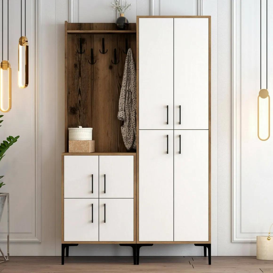 Mobile ingresso 4 ante noce e bianco 120x200h cm - Eufemia