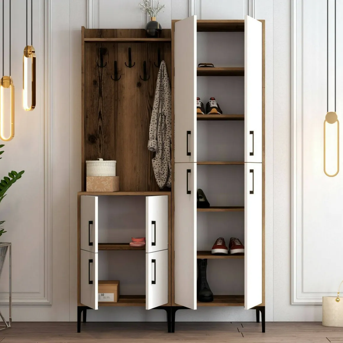 Mobile ingresso 4 ante noce e bianco 120x200h cm - Eufemia