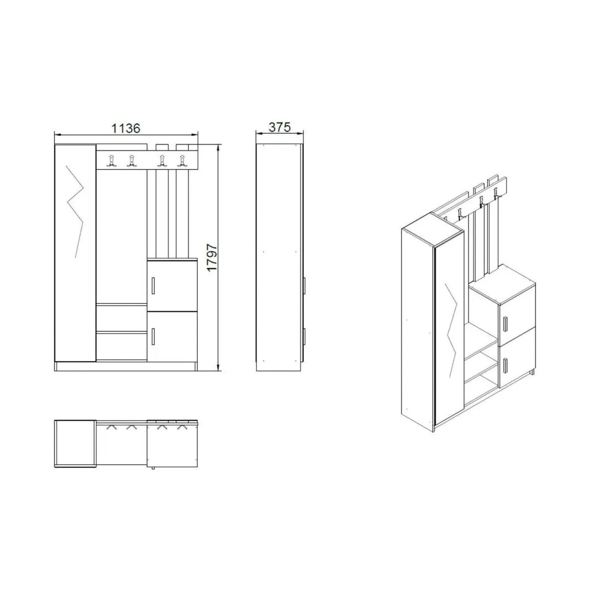 Mobile ingresso 2 ante quercia e antracite 113x179h cm - Arco