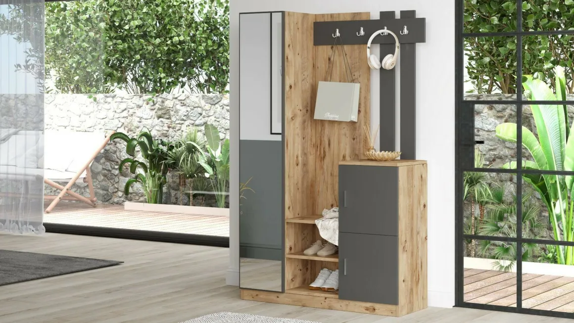 Mobile ingresso 2 ante quercia e antracite 113x179h cm - Arco