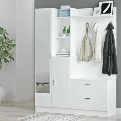 Mobili Da Ingresso|Ingresso > Dmora Mobile ingresso appendiabiti 140x181h cm - Anumali Bianco