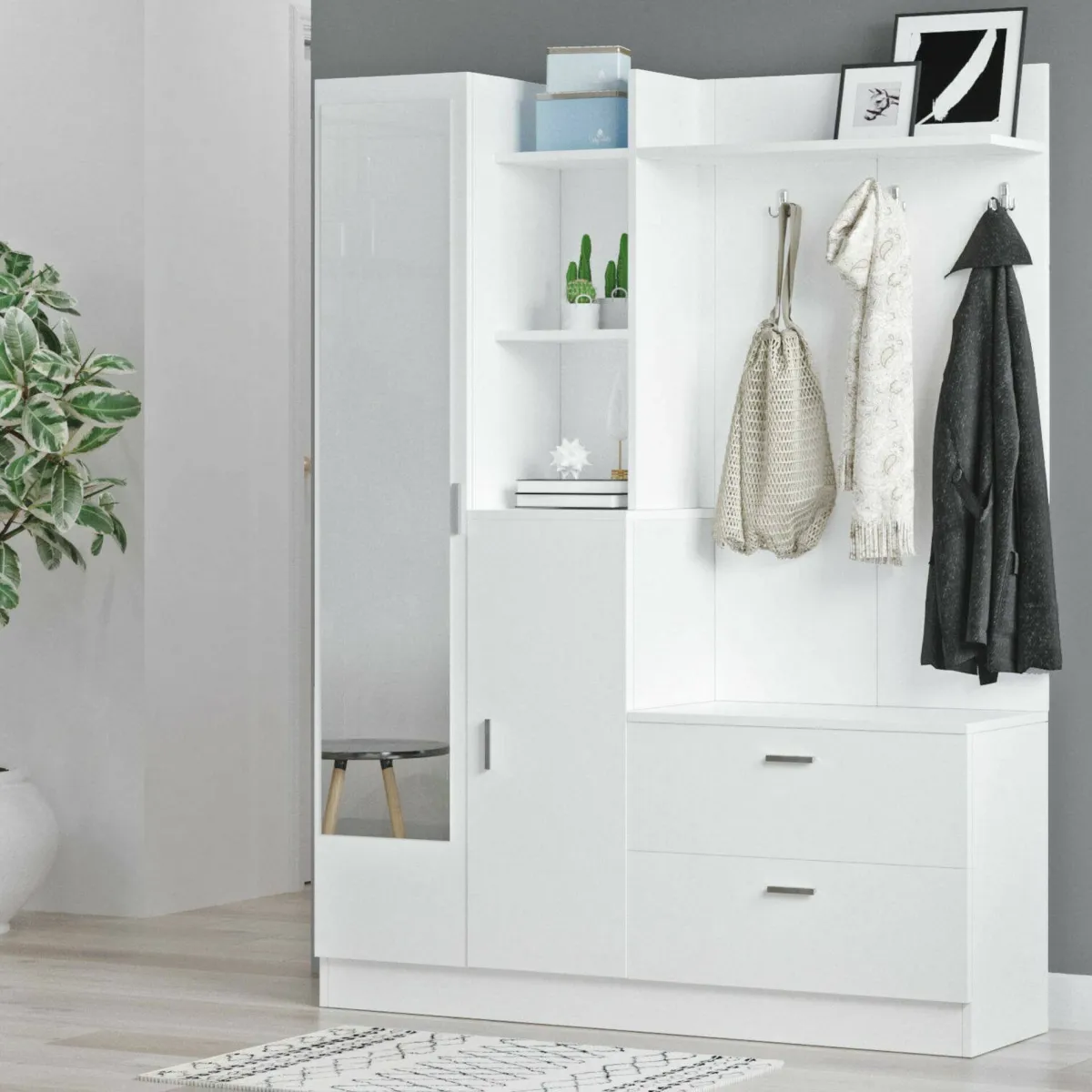 Mobili Da Ingresso|Ingresso > Dmora Mobile ingresso appendiabiti 140x181h cm - Anumali Bianco