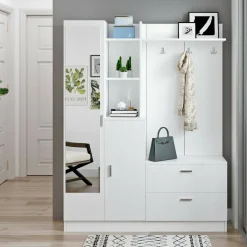Mobili Da Ingresso|Ingresso > Dmora Mobile ingresso appendiabiti 140x181h cm - Anumali Bianco