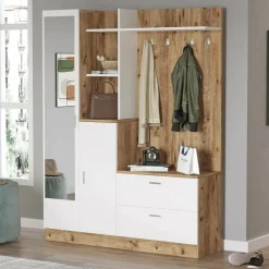 Mobile ingresso appendiabiti quercia e bianco 140x181h cm - Anumali