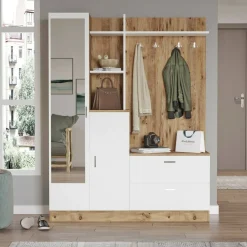 Mobile ingresso appendiabiti quercia e bianco 140x181h cm - Anumali