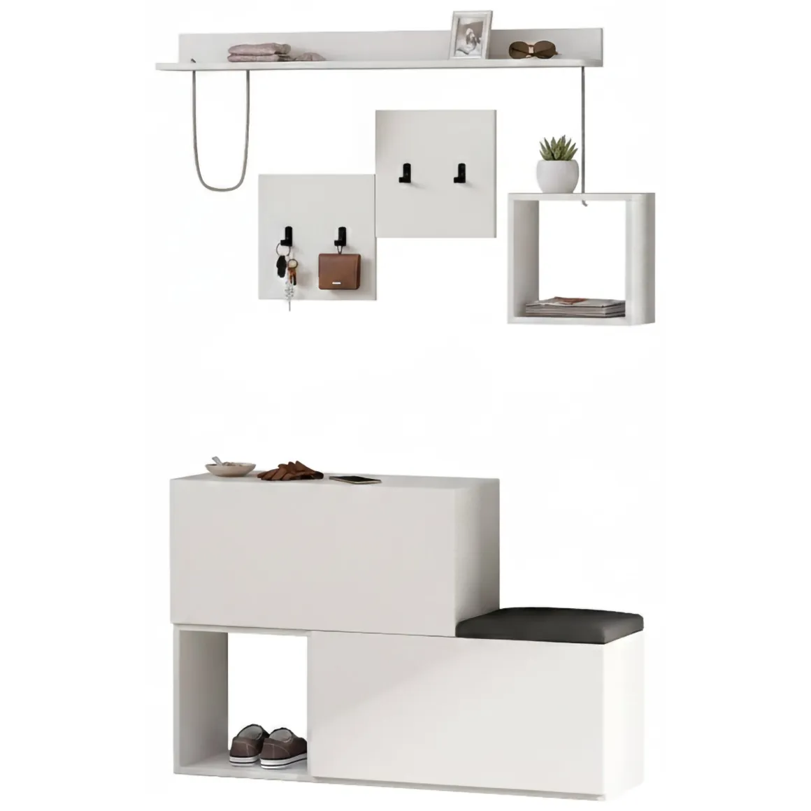 Mobile ingresso a scacchi sospeso 2 ante bianco 120x76h cm - Lariana