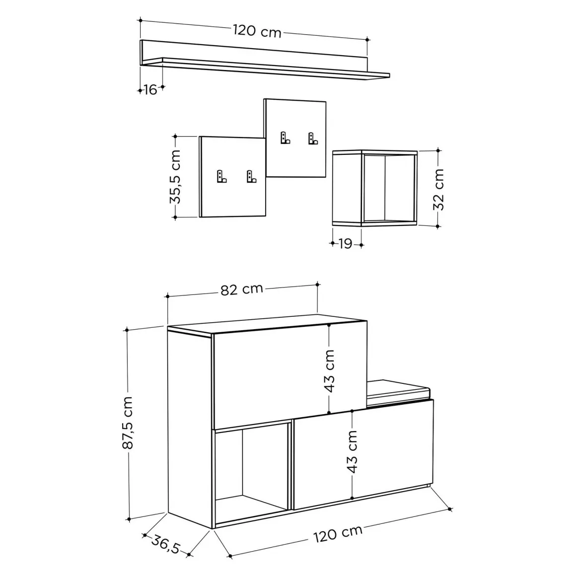 Mobile ingresso a scacchi sospeso 2 ante bianco 120x76h cm - Lariana