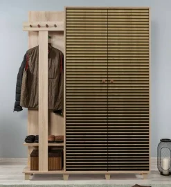 Ingresso > Dmora Mobile ingresso cannettato 2 ante quercia 135x194h cm - Liana Marrone Quercia