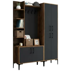 Mobili Da Ingresso > Dmora Mobile ingresso classico 4 ante noce e antracite 150x200h cm - Vivian Nero Antracite, Marrone Noce