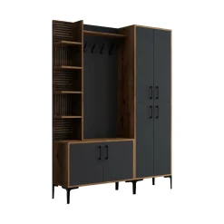 Mobili Da Ingresso > Dmora Mobile ingresso classico 4 ante noce e antracite 150x200h cm - Vivian Nero Antracite, Marrone Noce