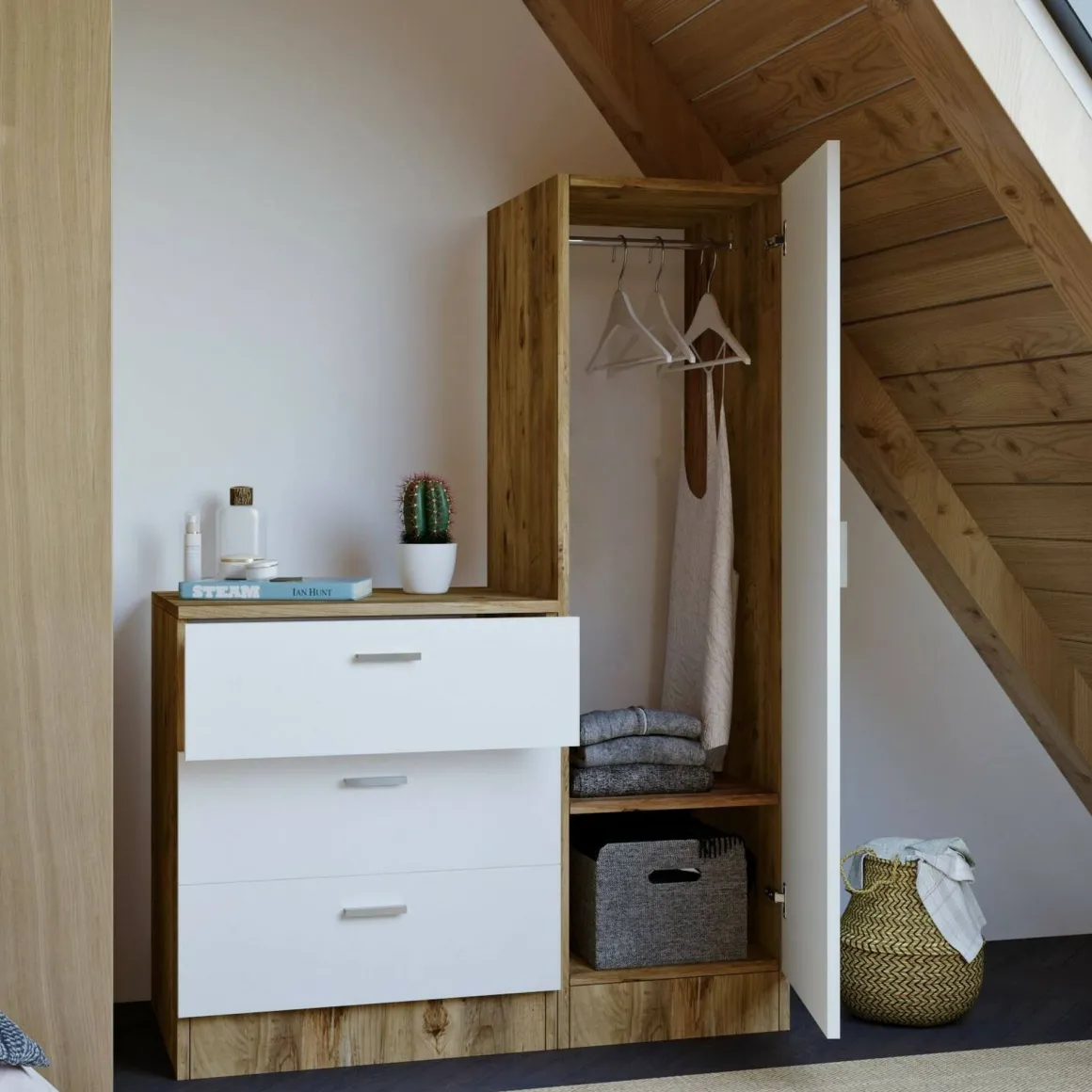 Mobile ingresso con 3 cassetti quercia e bianco 60x72h cm - Jaime