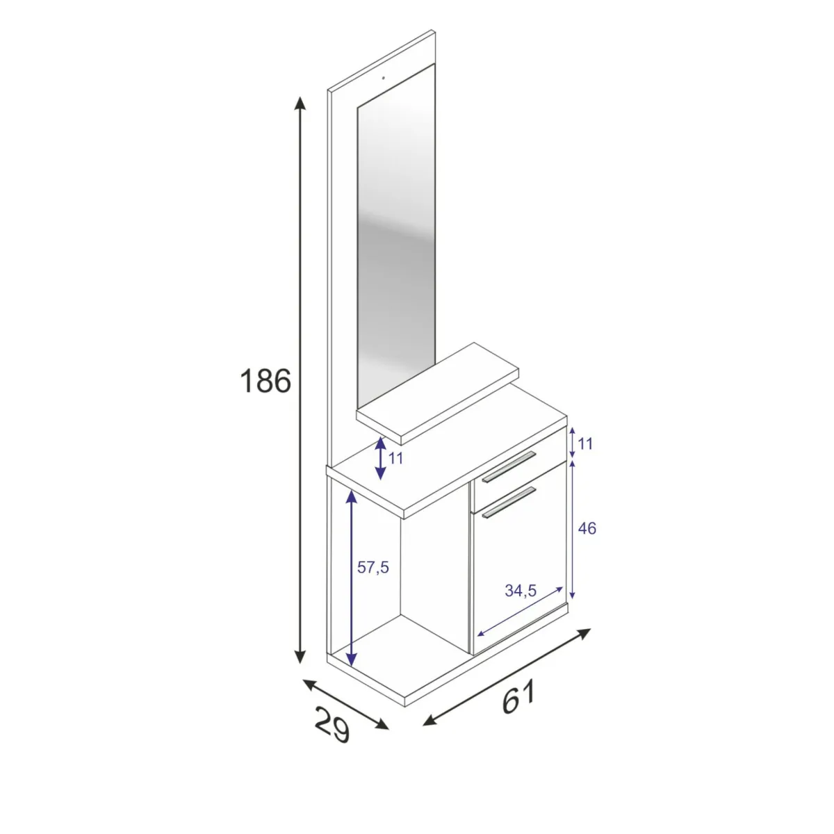 Ingresso > Dmora Mobile ingresso con cassetto bianco e grigio cenere 61x186h cm - Axell Grigio, Bianco Cenere