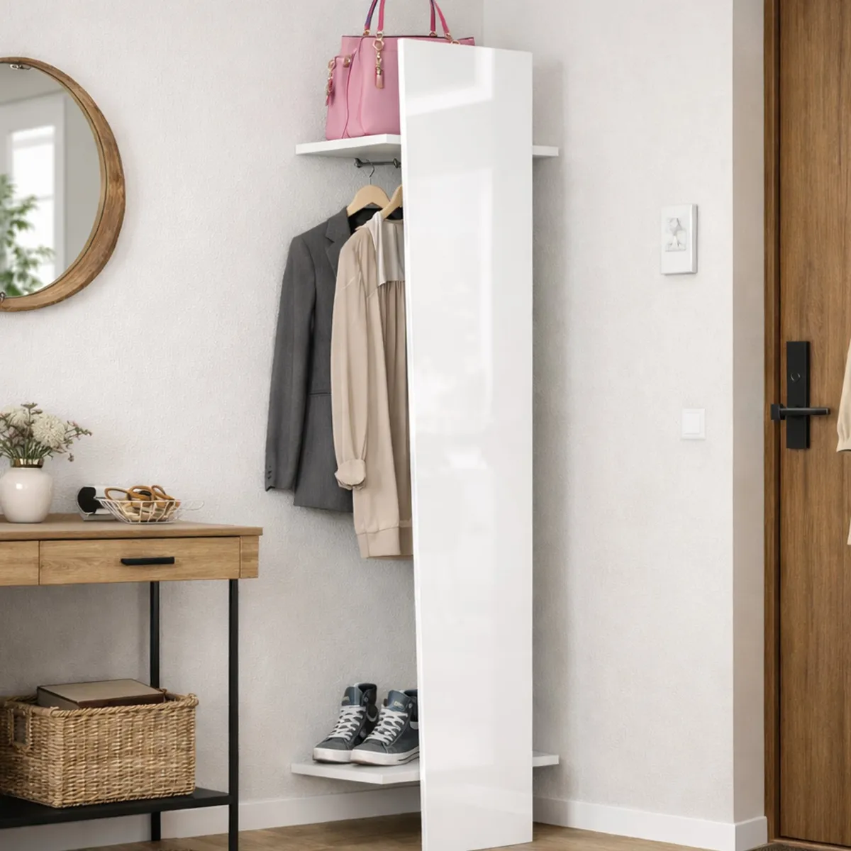 Mobili Da Ingresso|Ingresso > Dmora Mobile ingresso moderno da parete 50x200h cm - Allinko Bianco Lucido