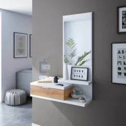 Mobili Da Ingresso|Ingresso > Dmora Mobile ingresso sospeso con cassetto cemento e bianco 90x46h cm - Actinolite Bianco, Grigio Cemento