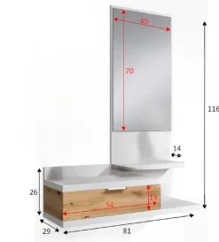 Mobile ingresso sospeso con cassetto bianco e rovere nodi 81x116h cm - Adina