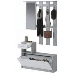 Mobili Da Ingresso|Ingresso > Dmora Mobile ingresso sospeso con scarpiera bianco e cemento 100x190h cm - Garolfo Grigio, Bianco Cemento
