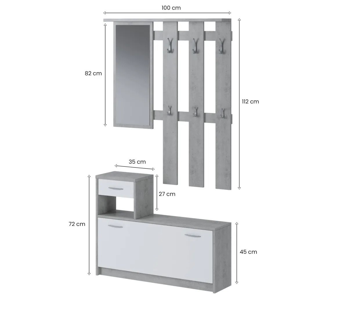 Mobili Da Ingresso|Ingresso > Dmora Mobile ingresso sospeso con scarpiera bianco e cemento 100x190h cm - Garolfo Grigio, Bianco Cemento