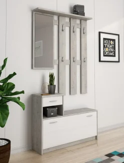 Mobili Da Ingresso|Ingresso > Dmora Mobile ingresso sospeso con scarpiera bianco e cemento 100x190h cm - Garolfo Grigio, Bianco Cemento