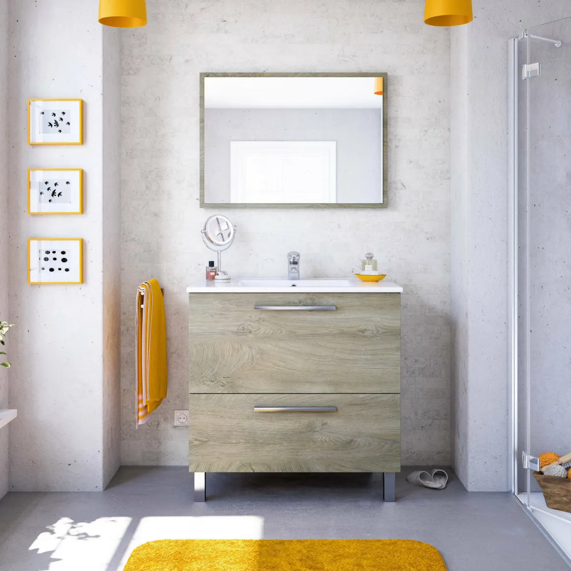 Mobile lavabo 2 cassetti 80x80x45h cm rovere - Abel