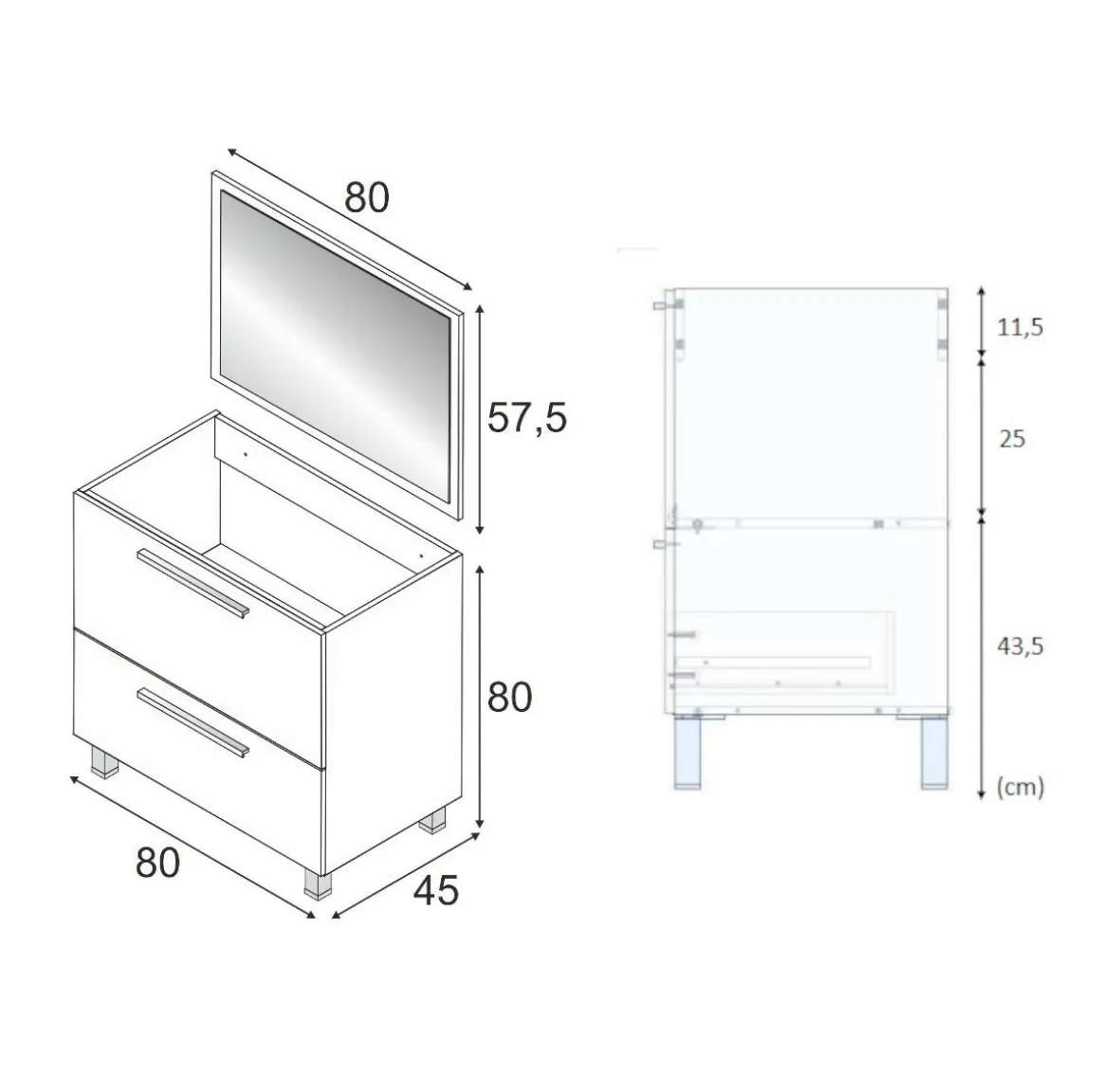 Mobile lavabo 2 cassetti 80x80x45h cm rovere - Abel