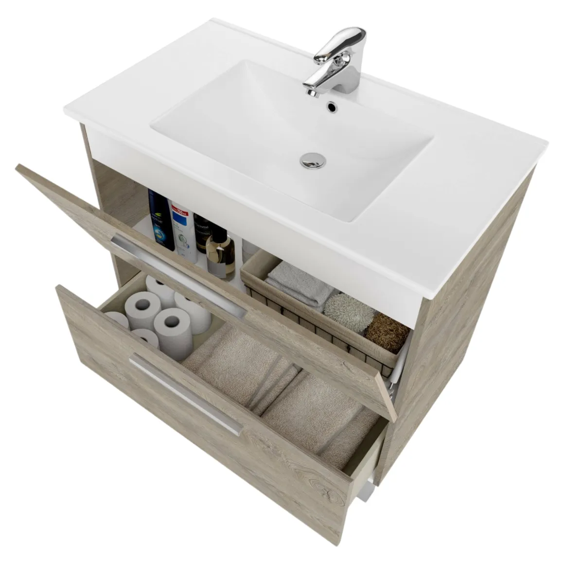 Mobile lavabo 2 cassetti 80x80x45h cm rovere - Abel