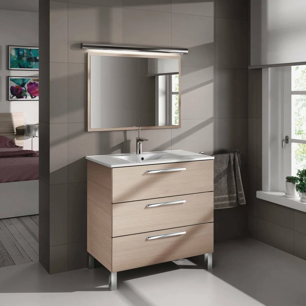 Mobile lavabo 3 cassetti 80x86x45h cm rovere - Elleboro